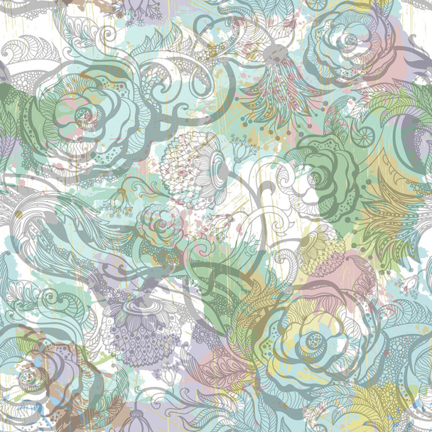 Vintage flowers seamless pattern. Vector, EPS10 - Вектор,изображение