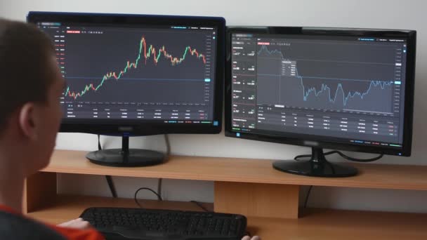 Mann arbeitet am Finanzmarkt (Börse) am Computer - Filmmaterial, Video