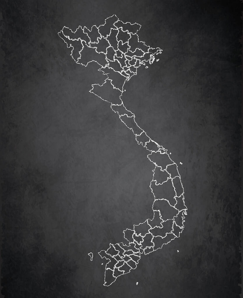 Βιετνάμ χάρτης, διοικητική διαίρεση, χωρίζει τις περιοχές, μαυροπίνακα φόντο, πίνακα κενό - Φωτογραφία, εικόνα