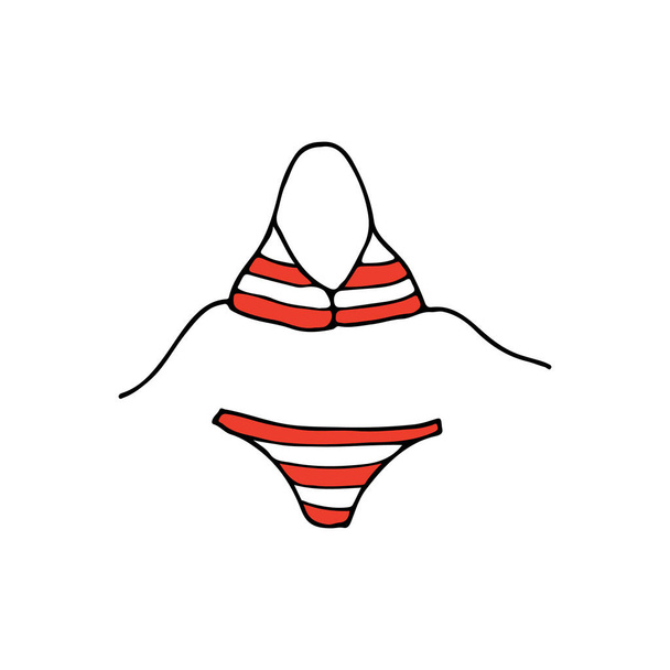 Colorful doodle woman's swimsuit vector illustration. Colorful woman's swimsuit vector icon. Swim wear illustration in vector. Swim wear vector icon - Vector, Image