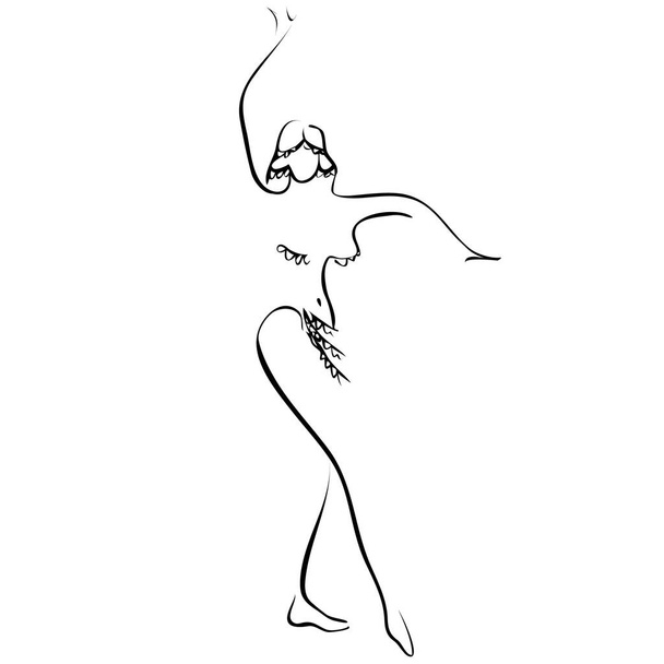 ανατολίτικο χορό της κοιλιάς, Αραβική χορεύτρια, διάνυσμα χορό γυναίκα σχήμα χειρονομία σκίτσο γραμμή σχέδιο. - Διάνυσμα, εικόνα