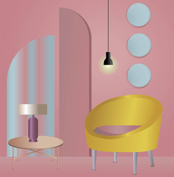 Heldere roze memphis stijl interieur ontwerp, eenvoudige vector illustratie - Vector, afbeelding