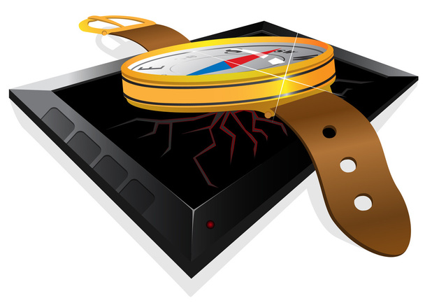 надежный магнитный компас против хрупкого электронного навигатора gps - Вектор,изображение