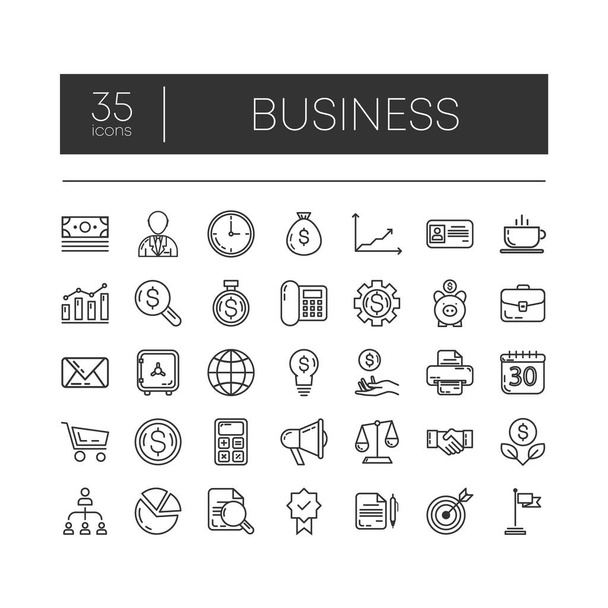 Набор 35 линейных иконок бизнеса для современных концепций, веб и приложений на белом фоне. Векторная иллюстрация. - Вектор,изображение