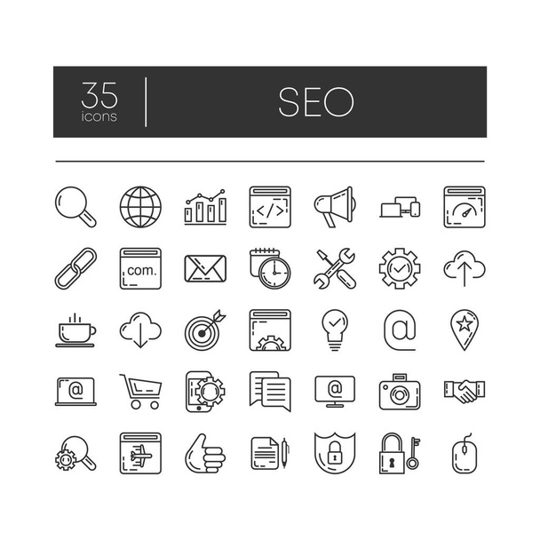 Állítsa be a 35 vonal ikonjai seo a modern koncepciók, web és alkalmazások fehér alapon. Vektorillusztráció. - Vektor, kép