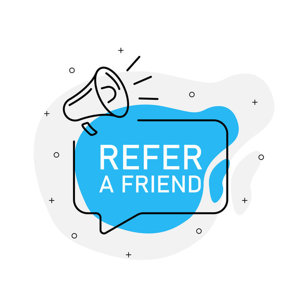 Refer a friend of marketing design badge with loudspeaker blue color. Vector illustration on white background. - Vector, Image