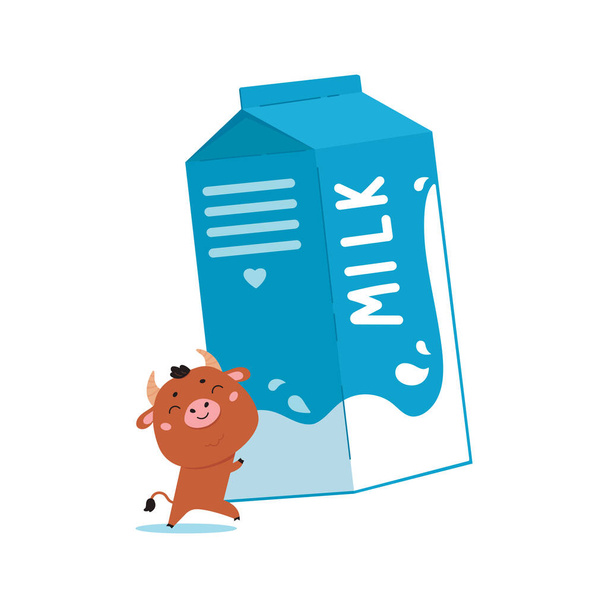 Illustration de vache de ferme avec paquet de lait.  - Vecteur, image