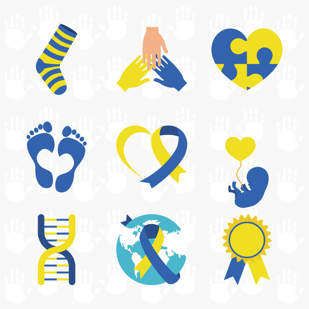 icono conjunto de síndrome de World down, diseño colorido - Vector, Imagen