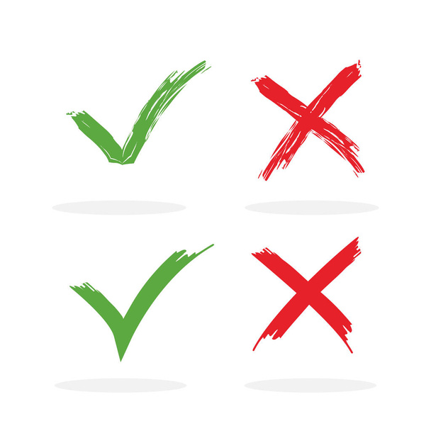 Four check box list icons set, green and red color isolated on white background. Yes and No. Vector - Vector, Image
