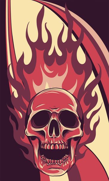 ilustración vectorial del cráneo que cae con llama de fuego - Vector, imagen