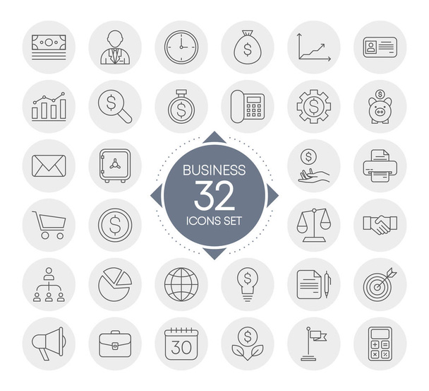 BUSINESS 32 icons set with circles design isolated on white background. Vector. - Vector, Image