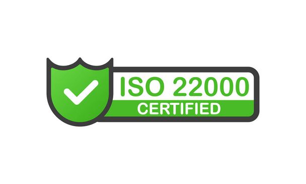 Сертифицированный ISO 22000 зеленый бейдж. Плоский дизайн штампа изолирован на белом фоне. Вектор. - Вектор,изображение