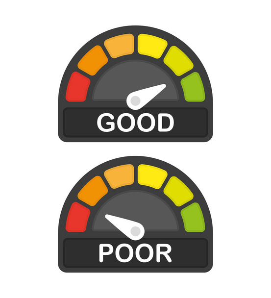Icona di rating del credito sul tachimetro su sfondo bianco. Vettore. - Vettoriali, immagini