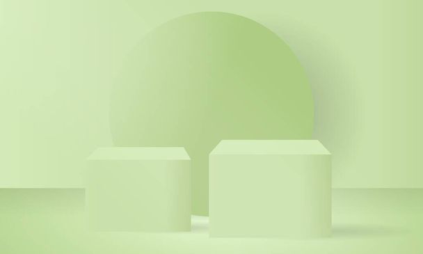 3d подиум с зеленой стеной сцены, минимальный абстрактный 3d задний план для продукта на сайте в современном - Вектор,изображение