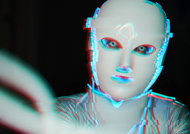 Retrato de robot futurista. Imagen con efecto glitch. - Foto, Imagen