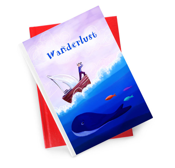 Mockup de capa para livro de aventura em fundo branco - Foto, Imagem