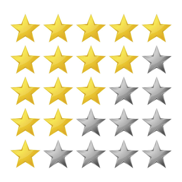 Vijf sterren waardering pictogram ingesteld geïsoleerd op witte achtergrond. Vectorillustratie - Vector, afbeelding