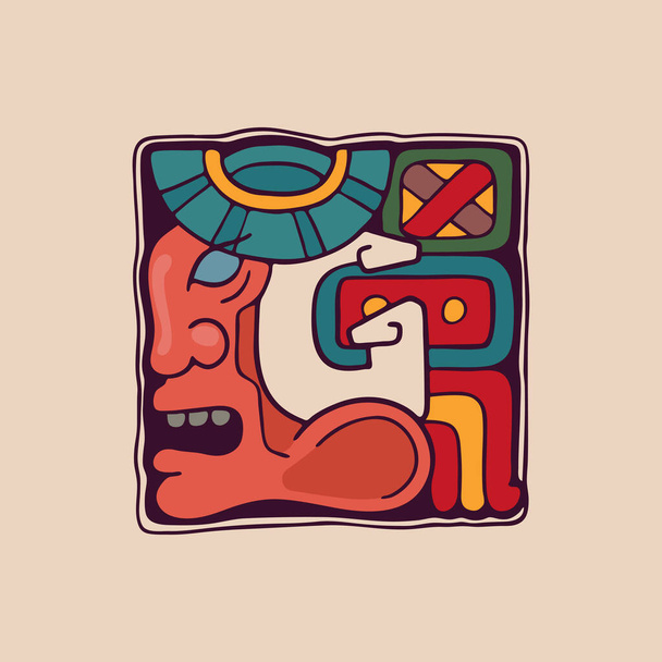 Kirjain G logo atsteekki, mayojen tai inkojen tyyliin. Intiaanien symboli, jolla on valloittajan kasvot. Täydellinen etnisiin tarroihin, urheilutunnukseen, tatuoinnin suunnitteluun ja heimoidentiteettiin jne.. - Vektori, kuva