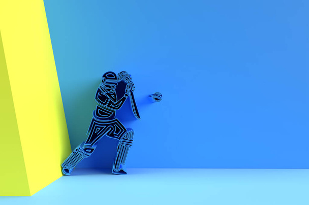 3D Render Concept of Batsman playing cricket - Πρωτάθλημα, 3D τέχνη Σχεδιασμός Αφίσα εικονογράφηση. - Φωτογραφία, εικόνα