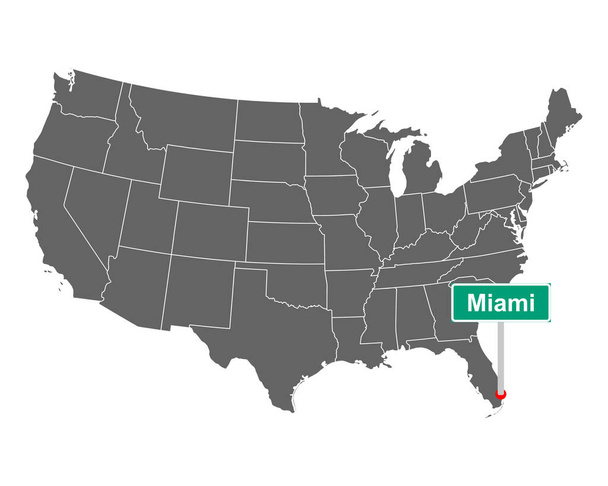 Mapa USA s dopravní značkou Miami - Vektor, obrázek