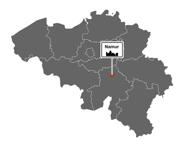 Map of Belgium with road sign Namur - Vector, Image