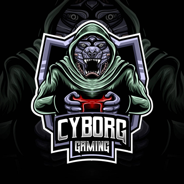logotipo de esport con icono de carácter cyborg, diseño de camiseta, diseño de logotipo - Vector, Imagen