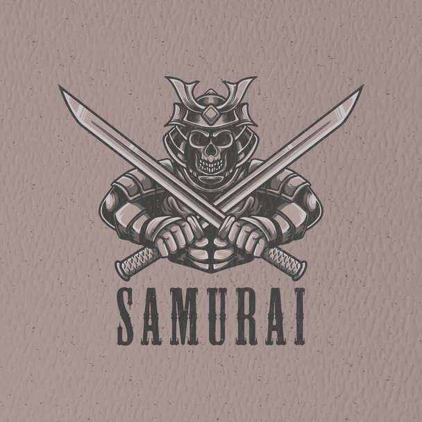 Logo karakteri ve tişört tasarımı için retro samuray illüstrasyonu - Vektör, Görsel