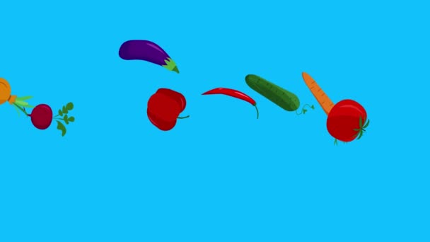 Λαχανικά animation σε μπλε οθόνη chroma κλειδί, επίπεδη στοιχεία σχεδιασμού - Πλάνα, βίντεο
