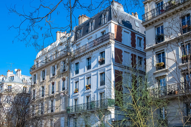 Paříž, typická fasáda a okna, krásná budova, se starými zinkovými střechami - Fotografie, Obrázek