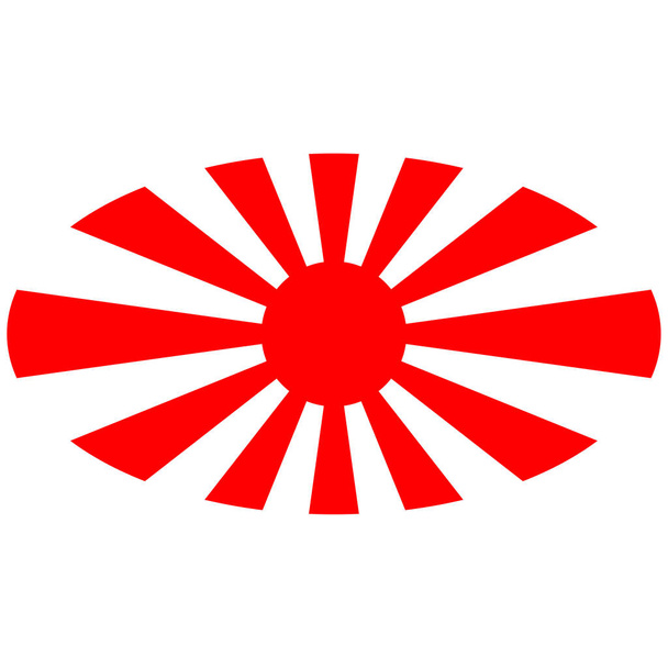 japanilainen nouseva aurinko elips muoto. Japanin keisarillisen laivaston lippu eristetty vektori suunnittelu. Abstrakti japanilainen lippu koristeluun. Auringonpaisteen vektoritausta. Vintage auringonpurkaus. - Vektori, kuva