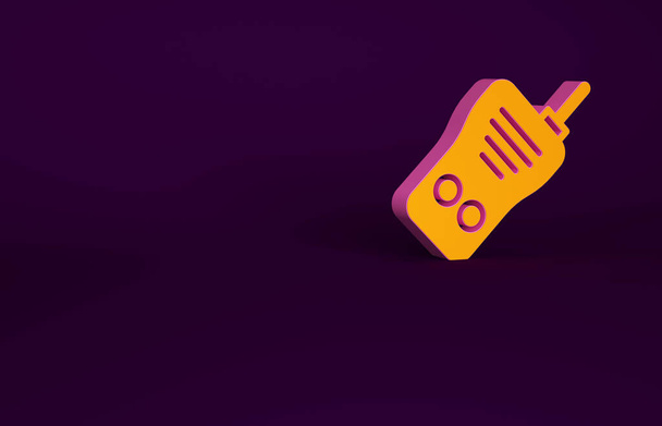 Orange Walkie talkie icon isolated on purple background. Portable radio transmitter icon. Radio transceiver sign. Minimalism concept. 3d illustration 3D render. - Photo, Image