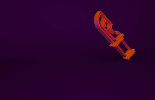 Orange Hunter knife icon isolated on purple background. Army knife. Minimalism concept. 3d illustration 3D render. - Photo, Image