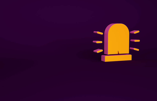 Orange Flasher siren icon isolated on purple background. Emergency flashing siren. Minimalism concept. 3d illustration 3D render. - Photo, Image