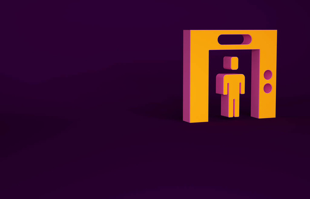 Oranžový výtah ikona izolované na fialovém pozadí. Symbol výtahu. Minimalismus. 3D ilustrace 3D vykreslení. - Fotografie, Obrázek