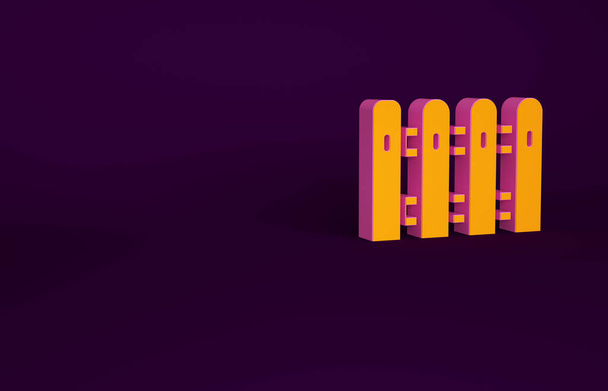Оранжевый Сад забор деревянная икона изолирована на фиолетовом фоне. Концепция минимализма. 3D-рендеринг. - Фото, изображение