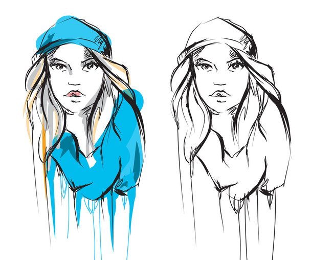 Sketch of young woman face - Vector, Image