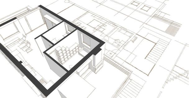  Haus architektonische Projektskizze 3d - Foto, Bild