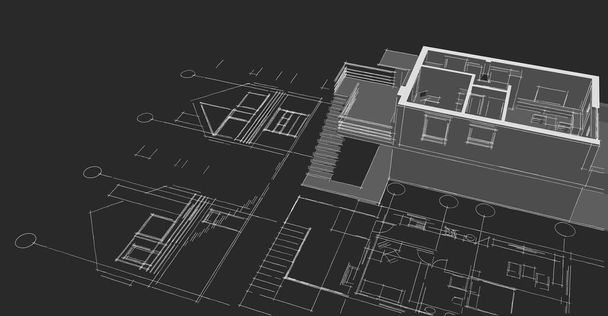  huis architectonische project schets 3d - Foto, afbeelding