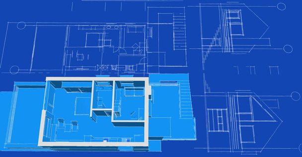  projekt architektoniczny domu szkic 3d - Zdjęcie, obraz