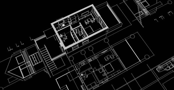  σπίτι αρχιτεκτονικό σχέδιο 3d - Φωτογραφία, εικόνα