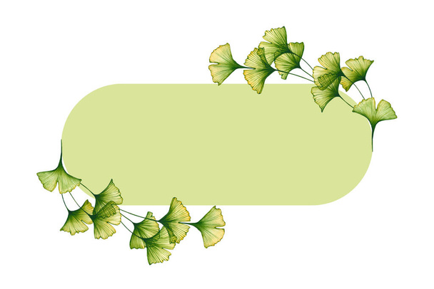 Ovaal frame met aquarelbladeren en bloemen. Handgetekende illustratie geïsoleerd op wit. Groene takken zijn perfect voor wenskaart, huwelijksuitnodiging, textiel, floristisch design, logo - Foto, afbeelding