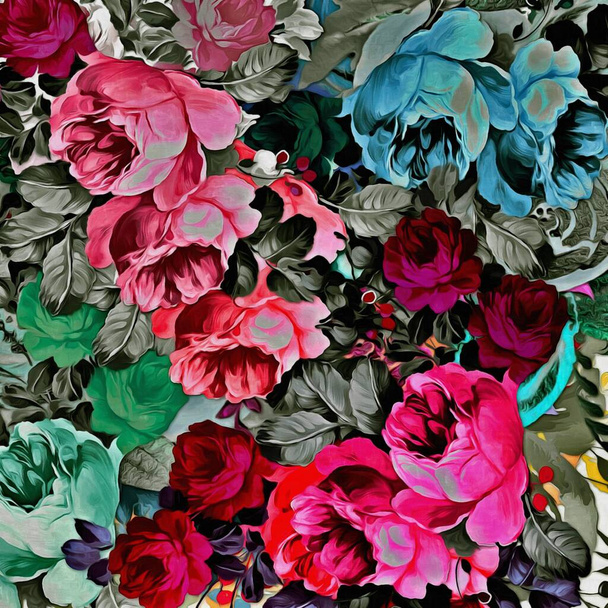 花のステッカーの多色ブラシストロークから抽象的なカラフルな背景 - 写真・画像