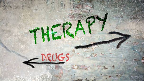 Calle Firma el Camino de la Dirección a la Terapia versus Drogas
 - Foto, imagen