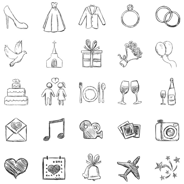 Conjunto de vetores de ícones de casamentos de esboço
 - Vetor, Imagem
