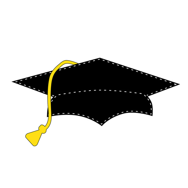 Black graduation cap with white stitching - Vector, Image