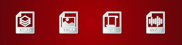 Set PSD file document, TIFF, JS and WAV icon. Vector. - Vector, Image