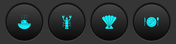 Set Puffer fish soup, Lobster, Scallop sea shell and Served on plate icon. Vector. - Vector, Image