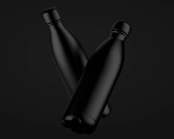 3D Εικονογράφηση. Μεταλλικά μπουκάλια που απομονώνονται σε σκούρο φόντο. - Φωτογραφία, εικόνα