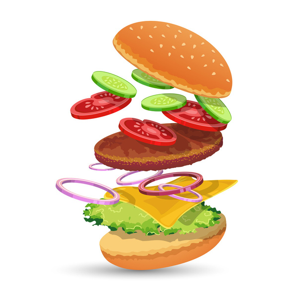 Hambúrguer ingredientes emblema
 - Vetor, Imagem