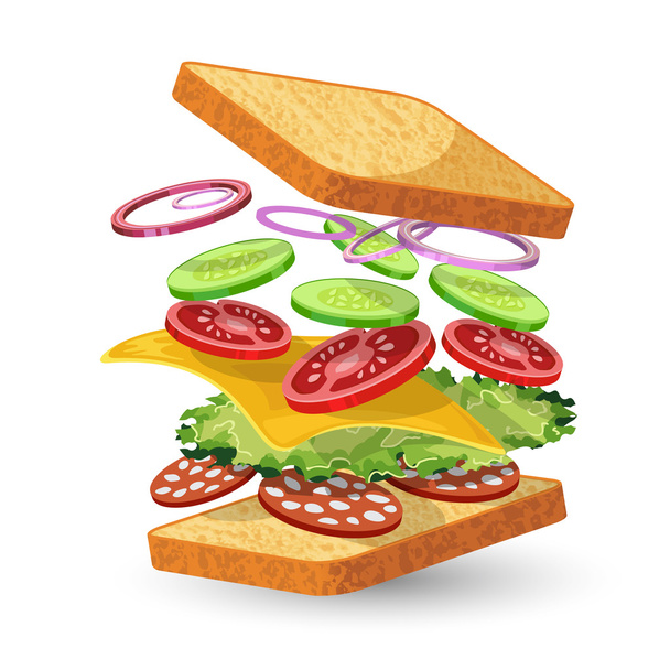 Ingredientes sándwich de salami emblema
 - Vector, Imagen
